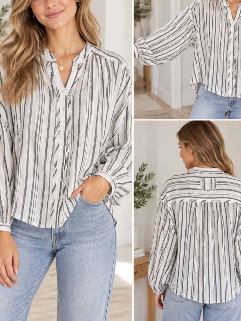 Classic Black & White Striped Button-Down Shirt